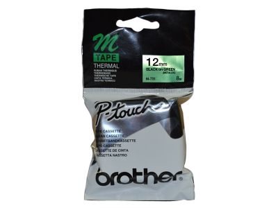 Brother M-731 Black On Green P-Touch Label 12mm - PT-55 / PT-60 / PT-80 - 1