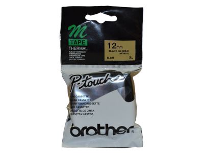 Brother M-831 Altın Üzerine Siyah P-Touch Etiket 12mm - PT-55 / PT-60 / PT-80 (T6249) - 1