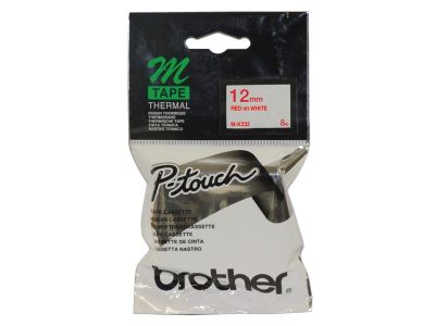 Brother M-K232 Beyaz Üzerine Kırmızı P-Touch Etiket 12mm - PT-55 / PT-60 / PT-80 (T6224) - 1