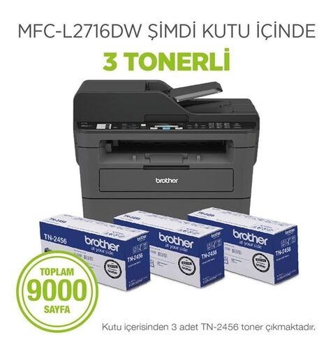 Brother MFC-L2716DW Fotokopi + Tarayıcı + Faks + Wi-Fi Laser Yazıcı (3 Tonerli) (T13305) - 2