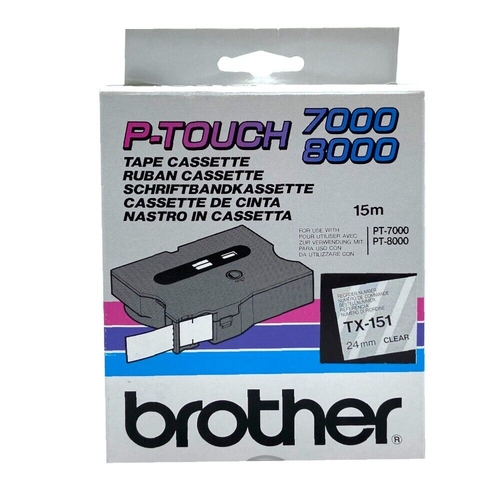 Brother TX-151 Black On Clear Original Ribbon - 24mm x 15m - 1