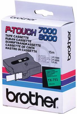 Brother TX-751 Green On Black Laminated Label - 24mm x 15m - PT-7000 