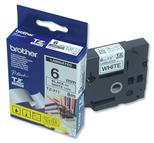 Brother TZ-211 6mm Black On White Label Ribbon - PT 1280 - 1