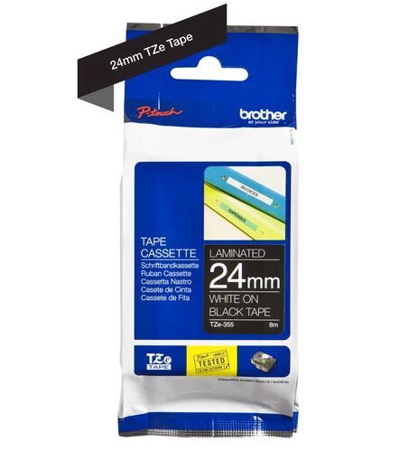 Brother TZ-355 (24MM) Siyah Lamine Etiket (TZE-355) (T7978) - 1