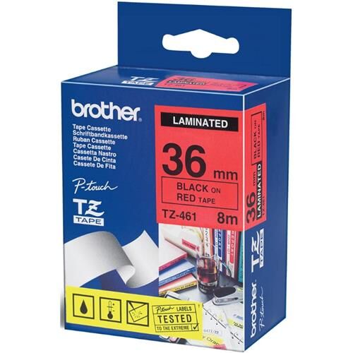 Brother TZ-461 Black On Red Original Label Ribbon 36mm x 8m - RPT-D400AD - 1