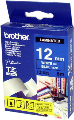 Brother TZ-535 Mavi Üzerine Beyaz Lamine Etiket 12 mm - GL-100 (T7338) - 1