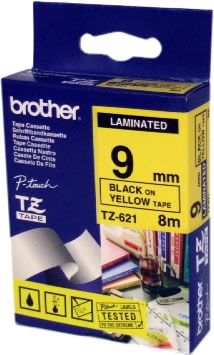 Brother TZ-621 9mm Black On Yellow Label Ribbon - PT-1280/ PT-1830 - 1