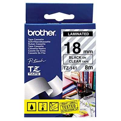 Brother TZE-141 (TZ-141) 18mm Transparent on Black Lamination Label 