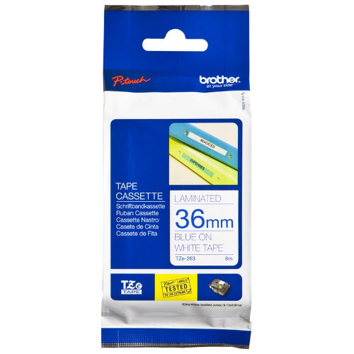 Brother TZe-263 Mavi/Beyaz (36mm) Lamine Etiket (T8618) - 1