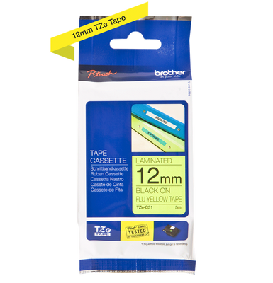 Brother TZe-C31 Black Phosphorous On Flu Yellow Laminant Label 12mm 