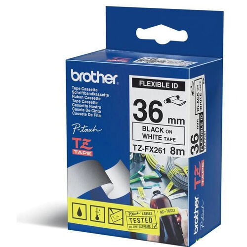 Brother TZe-FX261 Beyaz Üzerine Siyah Orjinal Etiket Şeridi 36mm x 8m - PT-3600 (T15712) - 1