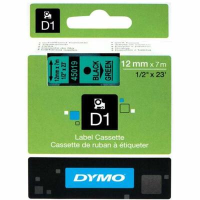 Dymo 45019 D1 45019 12mm x 7m Black Original Strip on Green - S0720590 