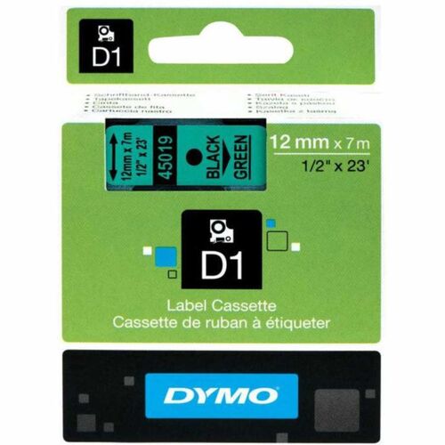 Dymo 45019 D1 45019 12mm x 7m Black Original Strip on Green - S0720590 - 1