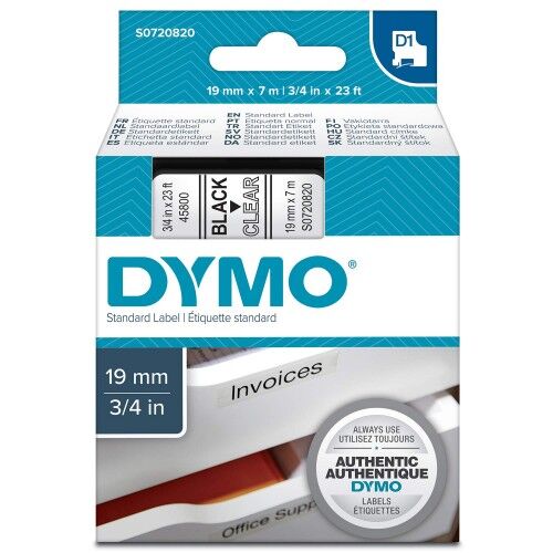 Dymo 45800 Şeffaf Siyah D1 Yedek Şerit 19mm x 7m (T16346) - 1