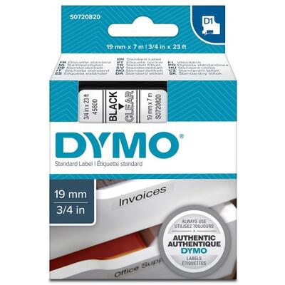 Dymo 45800 Transparent Black D1 Replacement Strip 19mm x 7m 