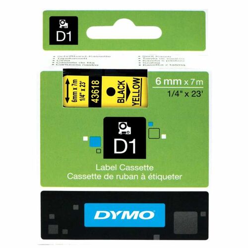 Dymo D1 43618 Sarı Üzerine Siyah Orjinal Etiket Şeridi 6mm x 7m (T16329) - 1