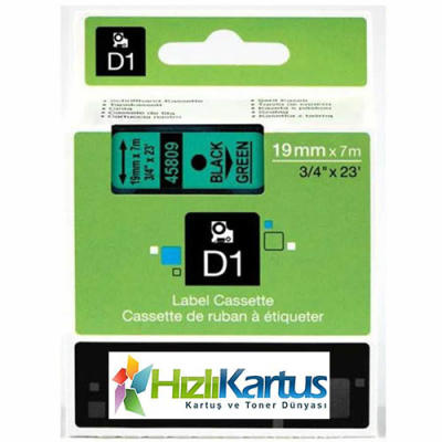 Dymo D1 45809 Black On Green Compatible Label Ribbon 19mm x 7m 