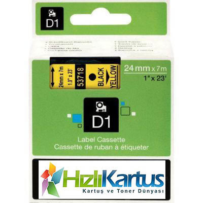 Dymo D1 53718 Black On Yellow Compatible Label Ribbon 24mm x 7m 