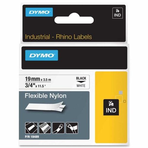 Dymo Rhino Pro 18489 Beyaz-Siyah Esnek Naylon Şerit 19mm x 3,5m (T16351) - 1