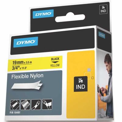 Dymo Rhino Pro Yellow Black Flexible Nylon Ribbon 19mm x 3,5m - 18491 