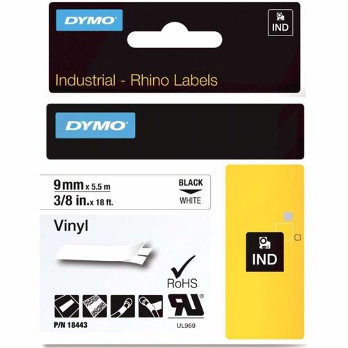 Dymo RhinoPro 18443 Beyaz Siyah Renkli Vinil Şerit 9 mm x 5,5 m (T16357) - 1