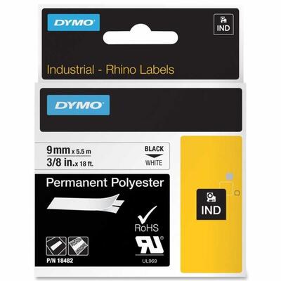 Dymo Rhinopro 18482 White-Black 9mm x 5.5m Polyester Ribbon 