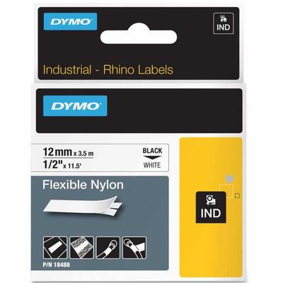 Dymo RhinoPro 18488 White/Black Flexible Nylon Ribbon 12 mm x 3.5 m 