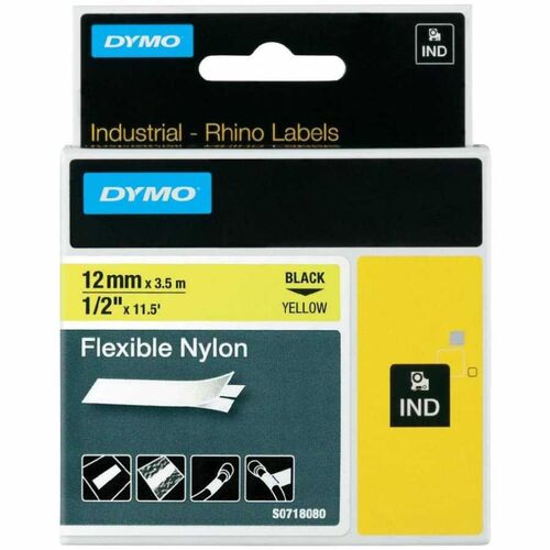 Dymo RhinoPro 18490 Sarı-Siyah Orjinal Naylon Şerit 12mm x 3.5m (T16296) - 1