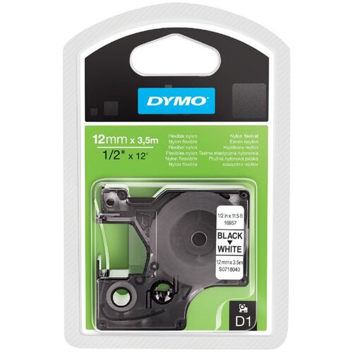 Dymo S0718040 16957 D1 Beyaz-Siyah Rhinopro Sabit Polyester Orjinal Şerit 12mm x 3,5m (T16325) - 1