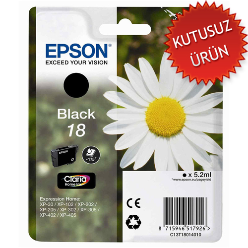 Epson C13T18014020 (18) Black Original Cartridge - XP-202 (Without Box)