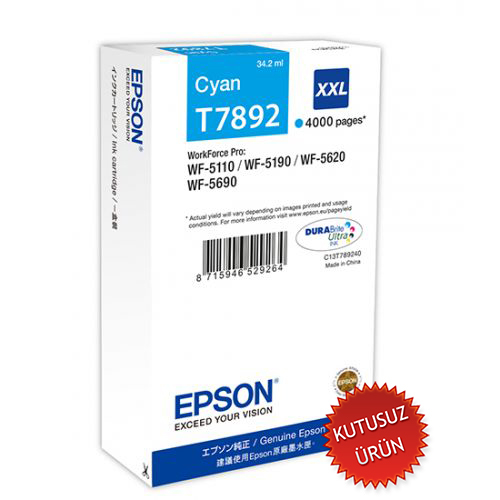 Epson C13T789240 (T7892) Cyan Original Cartridge - WF-5110 / WF-5190 (Without Box)