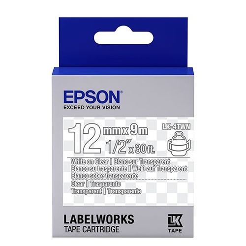 Epson C53S654013 (LK-4TWN) Transparan Üzerine Beyaz Orjinal Etiket Şeridi - LW-400 (T11361) - 1