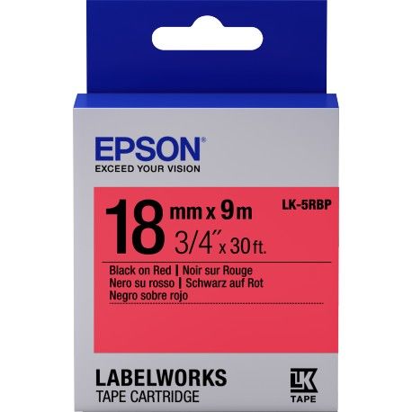 Epson C53S655002 (LK-5RBP) Kırmızı Üzerine Siyah Orjinal Etiket Şeridi - LW-400 / LW-600P (T11360) - 1