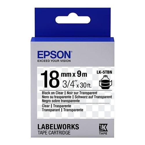 Epson C53S655008 (LK-5TBN) Transparan Üzerine Siyah Orjinal Etiket Şeridi - LW-400 / LW-600P (T11364) - 1