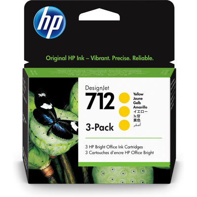 HP 3ED79A (712) Yellow Original Cartridge 3 Pack - DesignJet T650 