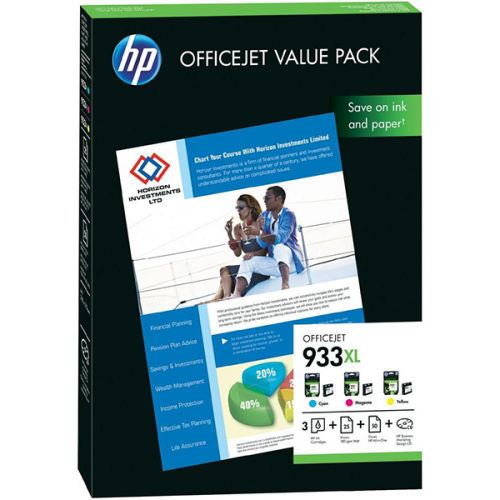 HP CR711AE (933XL) 3lü Set Renkli Kartuş + 25 Adet 180 Gr A4 Mat Kağıt + 50 Adet A4 Kağıt - Officejet 6100 (T6612) - 1