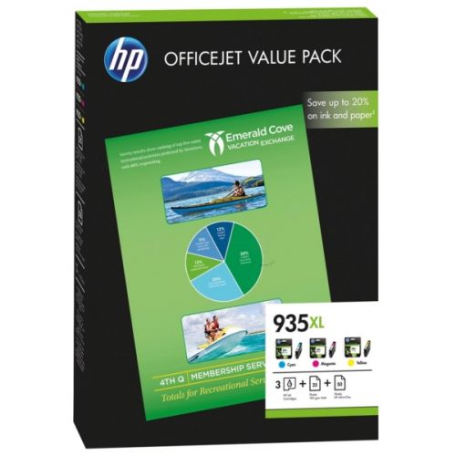 HP F6U78AE (935XL) Sarı/Kırmızı/Mavi 3lü Kartuş + 25 Mat Kağıt + 50 Foto. Kağıdı - Officejet 6830 (T1516) - 1