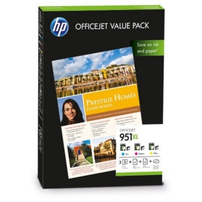 HP CR712AE (951XL) 3Pk Color Cartridge + 25 Pcs A4 Matte Paper + 50 Pcs A4 Paper 