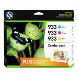 HP B3B32FN (933) Yellow+Magenta+Cyan 3Pk Cartridge + 10 Photo Paper - Officejet 6100 