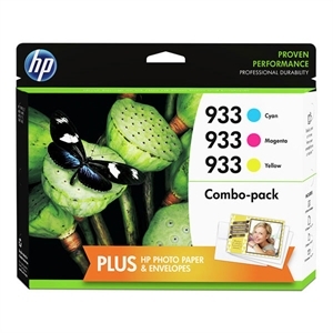 HP B3B32FN (933) Yellow+Magenta+Cyan 3Pk Cartridge + 10 Photo Paper - Officejet 6100 - 1