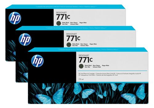 HP B6Y31A (771C) Matte Black 3Pk Plotter Cartridge - DesignJet Z6200 - 1