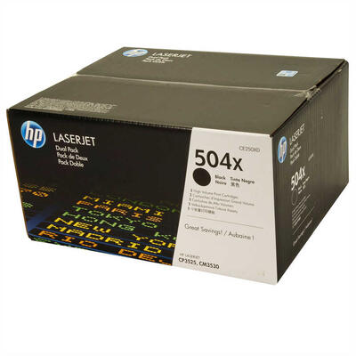 HP - HP CE250XD (504X) Dual Pack Black Original Toner High Capacity - Laserjet CP3525 / CM3530