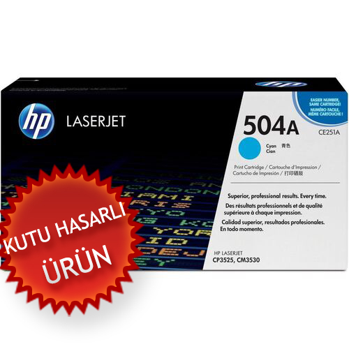 HP CE251A (504A) Cyan Original Toner - CP3525 / CM3530 (Damaged Box) - 1