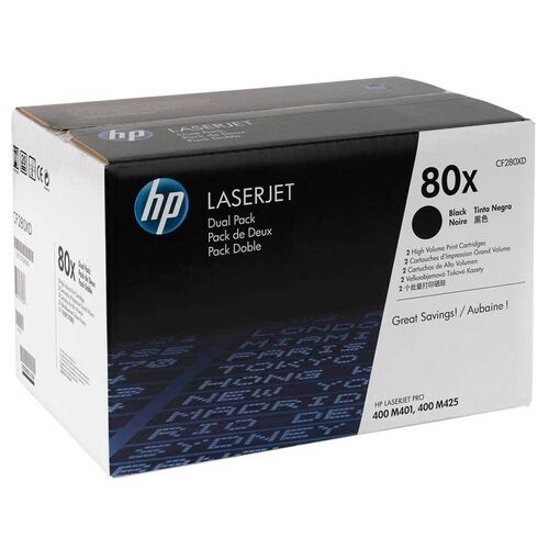 HP CF280XD (80X) Dual Pack Black Original Toner - LaserJet M401 / M425 - 1