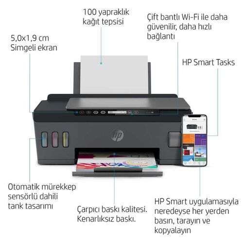 HP 1TJ09A Smart Tank 515 + Fotokopi + Tarayıcı + Wifi + Airprint + Çok Fonksiyonlu Tanklı Yazıcı (T13157) - 3