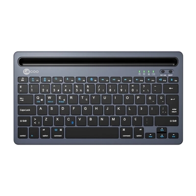 Lecoo BK100 Wireless Bluetooth Compatible with Multi-Device Rechargeable Turkish Q Keyboard Gray - Thumbnail