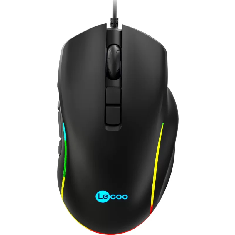 Lecoo MS140 Wired RGB LED Backlit 6400DPI 10 Macro Keys Gaming Mouse Black