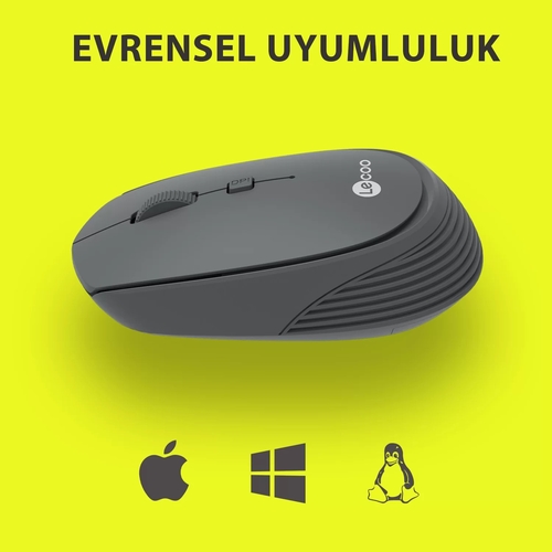 Lenovo Lecoo WS202 Kablosuz 1200DPI 4 Tuşlu Gri Optik Mouse - 2