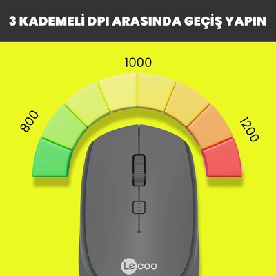 Lenovo Lecoo WS202 Kablosuz 1200DPI 4 Tuşlu Gri Optik Mouse - 4