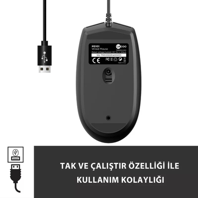 Lenovo Lecoo MS101 USB Kablolu 1200DPI 3 Tuşlu Siyah Optik Mouse - 5